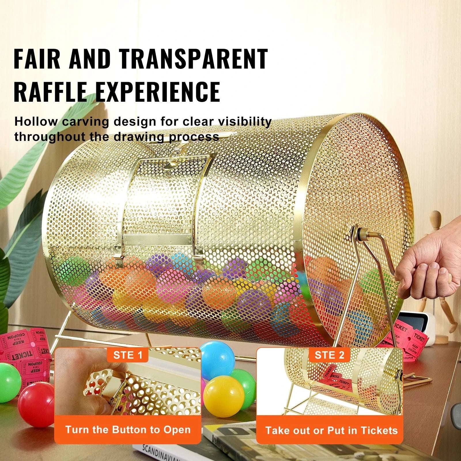 Raffle Drum Spinning Cage with Large Capacity for Events & Drawings-Metal 16 inch / United States
