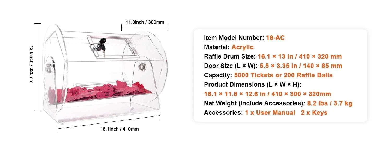 Raffle Drum Spinning Cage with Large Capacity for Events & Drawings-Metal 16 inch / United States