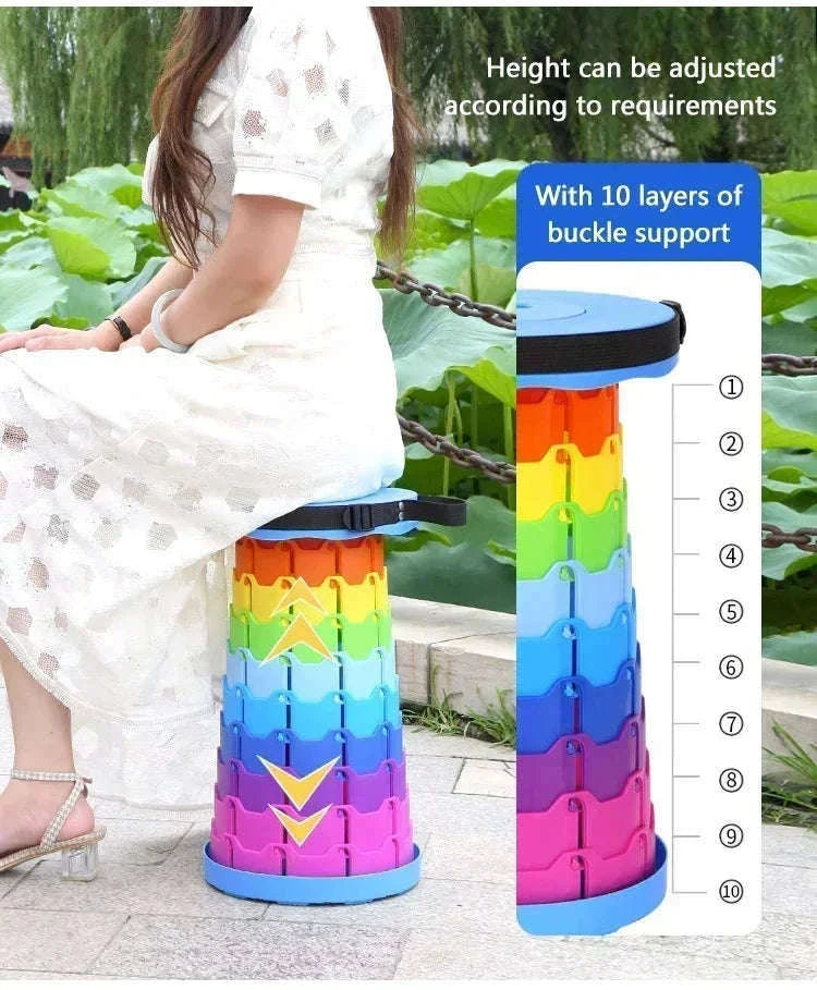 Rainbow Retractable Folding Travel Stool for Instant Sit-Anywhere Comfort-black / China Mainland