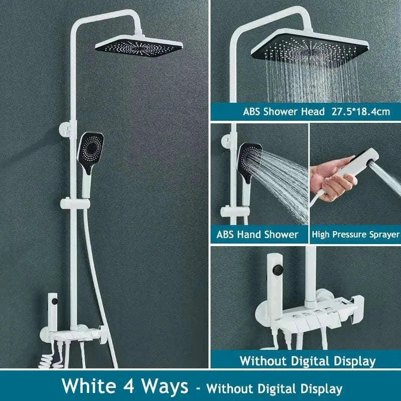 Rainfall Bathroom Shower System Set with Digital Display-White-With Display / Russian Federation