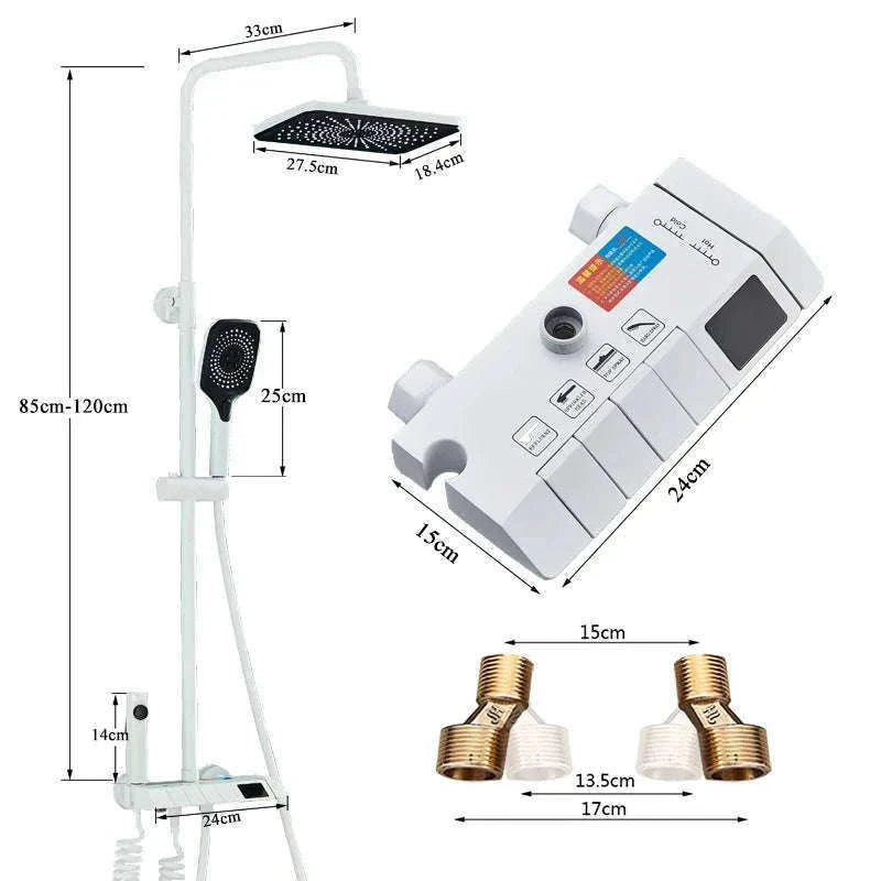 Rainfall Bathroom Shower System Set with Digital Display-White-With Display / Russian Federation