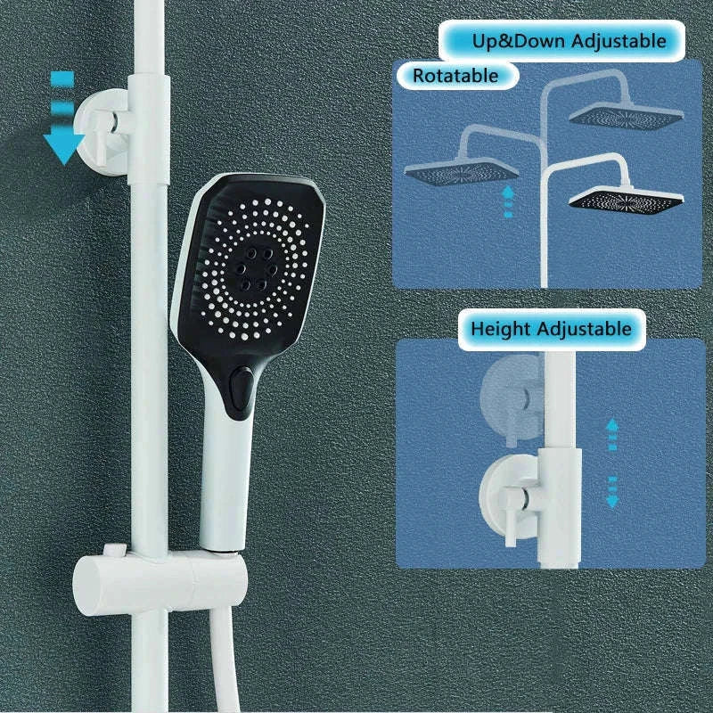 Rainfall Bathroom Shower System Set with Digital Display-White-With Display / Russian Federation