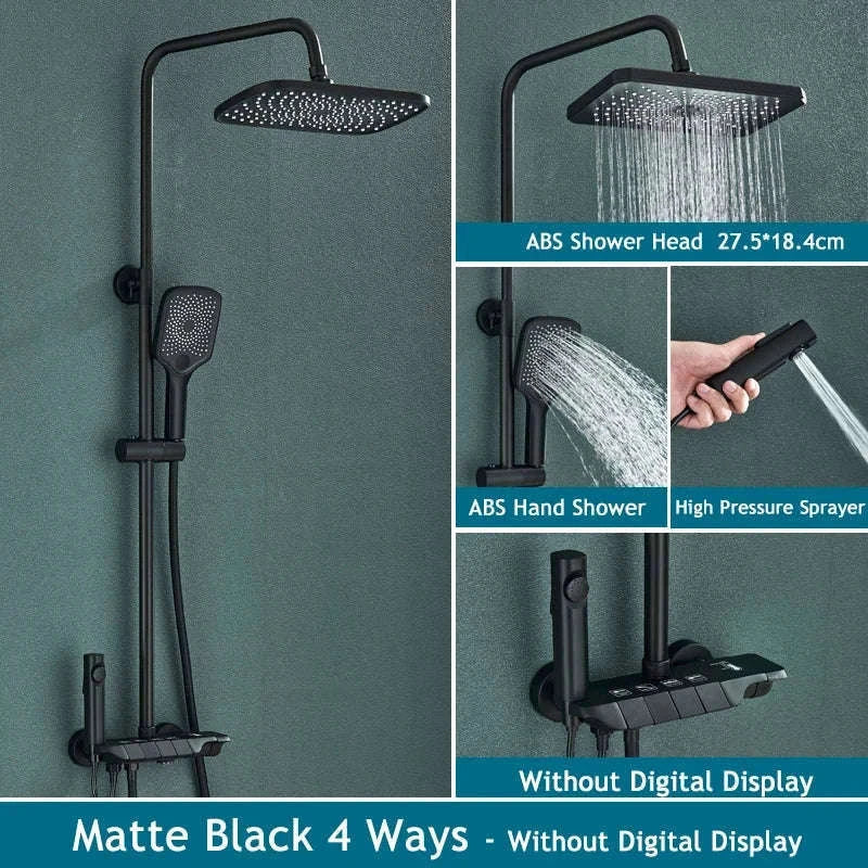 Rainfall Bathroom Shower System Set with Digital Display-White-With Display / Russian Federation