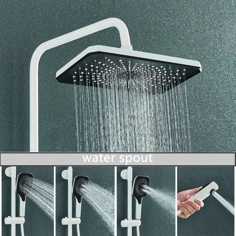 Rainfall Bathroom Shower System Set with Digital Display-White-With Display / Russian Federation