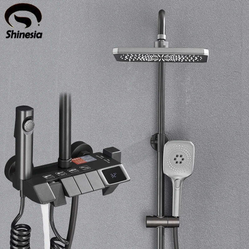 Rainfall Bathroom Shower System Set with Digital Display-White-With Display / Russian Federation