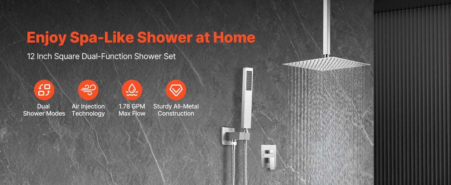 Rainfall Shower System with Ceiling Mount Head & Handheld Set-10in Matte Black / United States