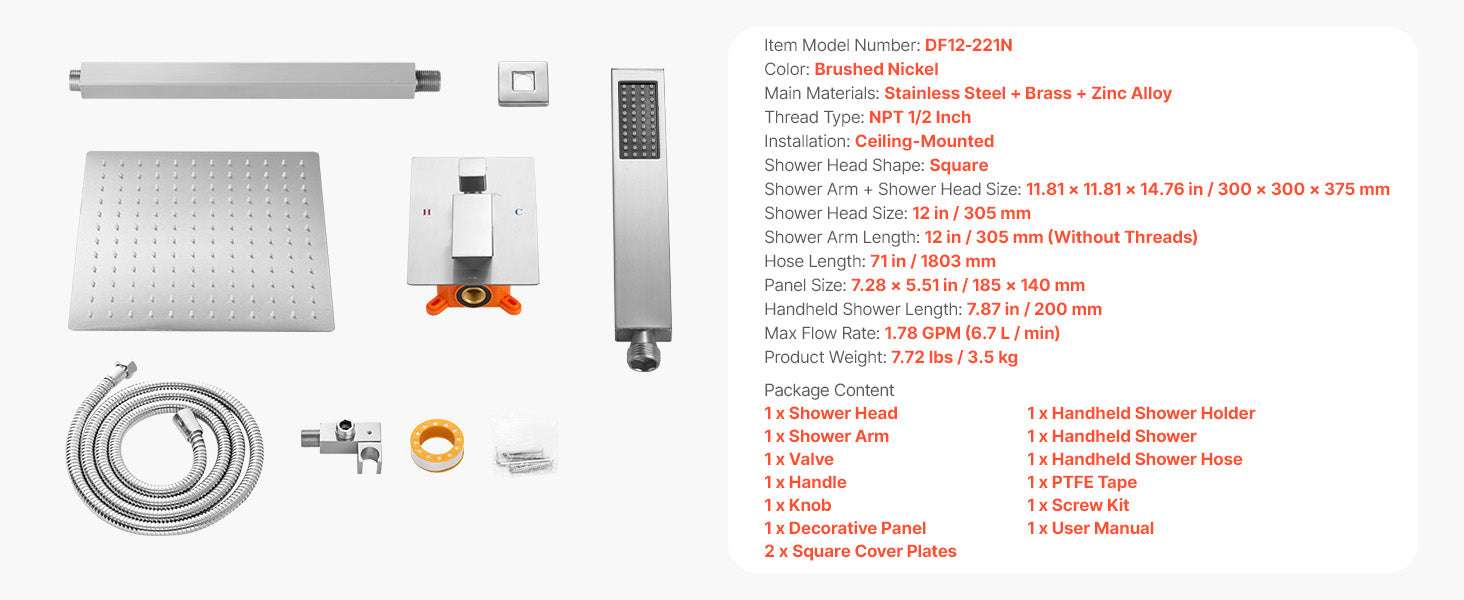 Rainfall Shower System with Ceiling Mount Head & Handheld Set-10in Matte Black / United States