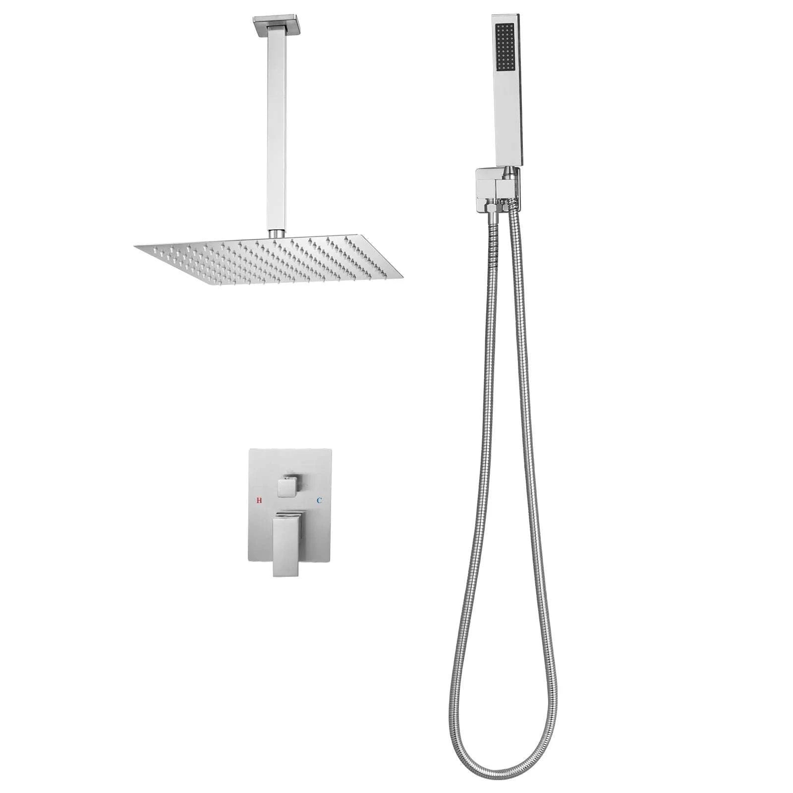 Rainfall Shower System with Ceiling Mount Head & Handheld Set-10in Matte Black / United States