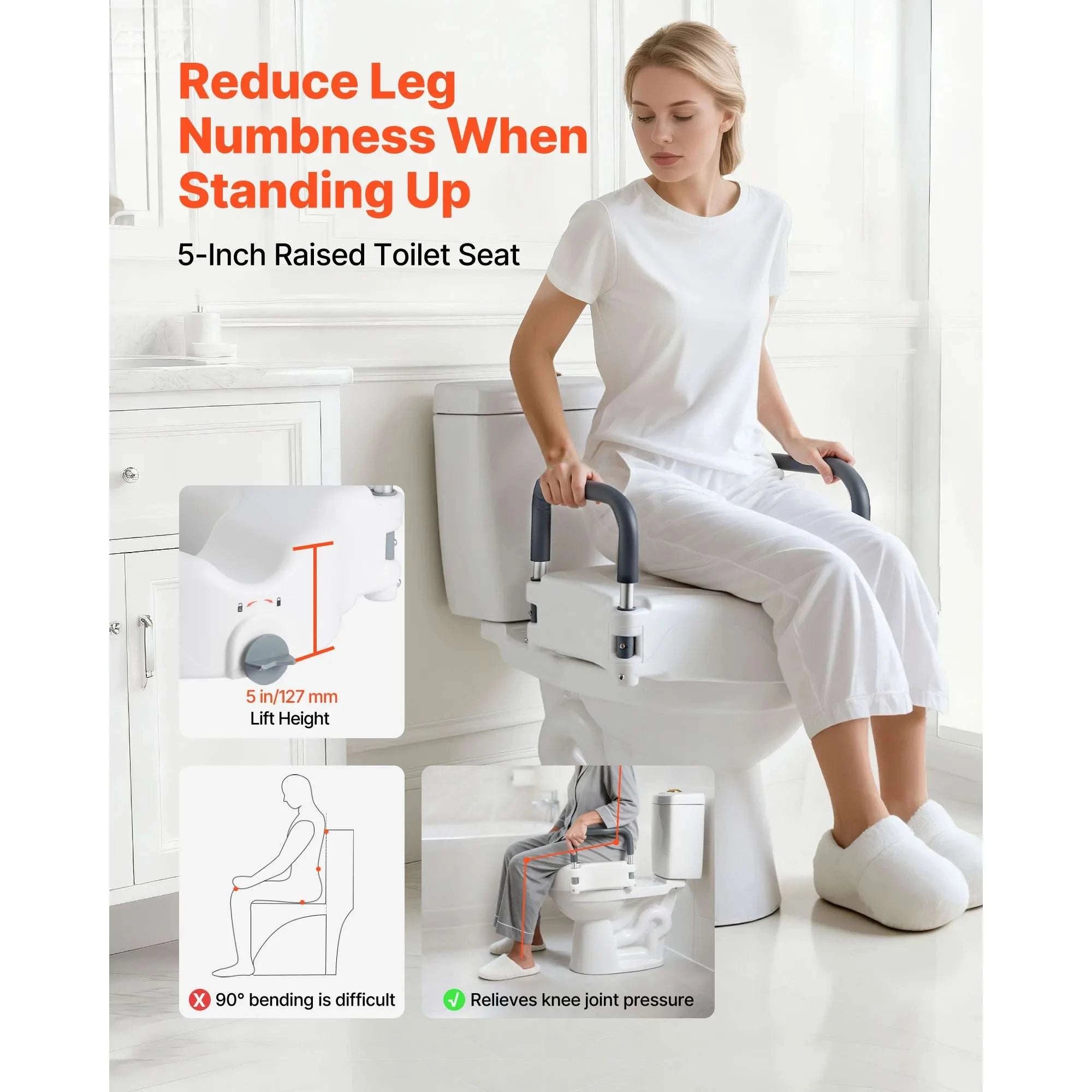 Raised Toilet Seat with 5-Inch Lift and Armrests for Safe Support-With Arms / United States