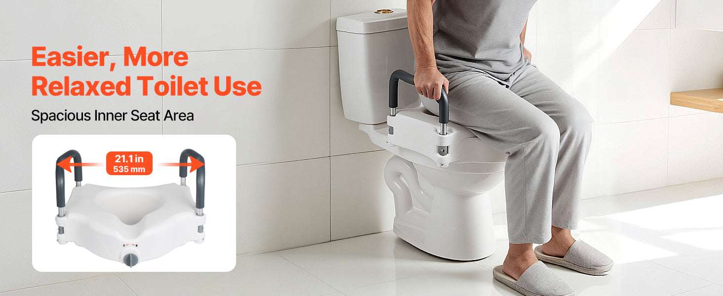 Raised Toilet Seat with 5-Inch Lift and Armrests for Safe Support-With Arms / United States