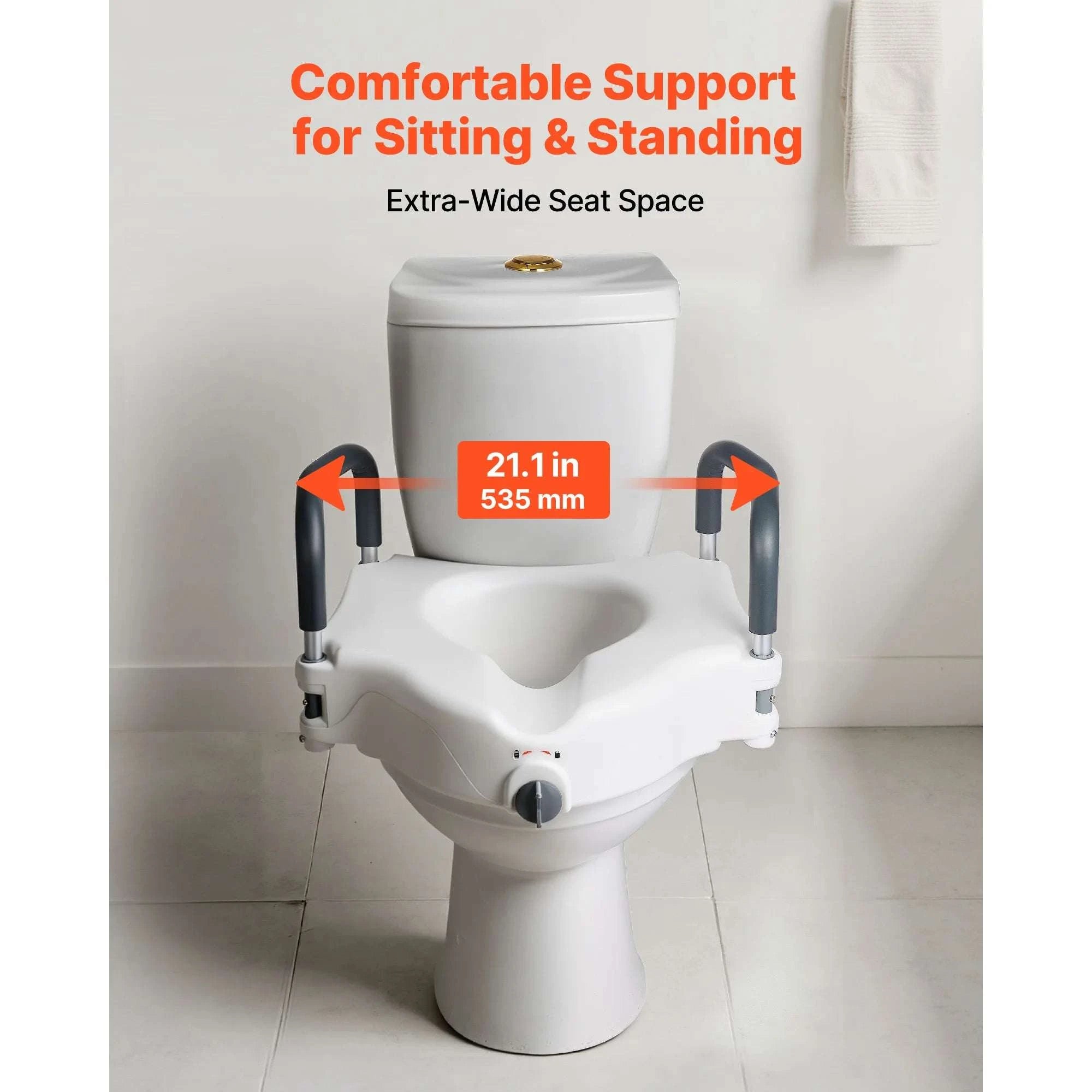 Raised Toilet Seat with 5-Inch Lift and Armrests for Safe Support-With Arms / United States