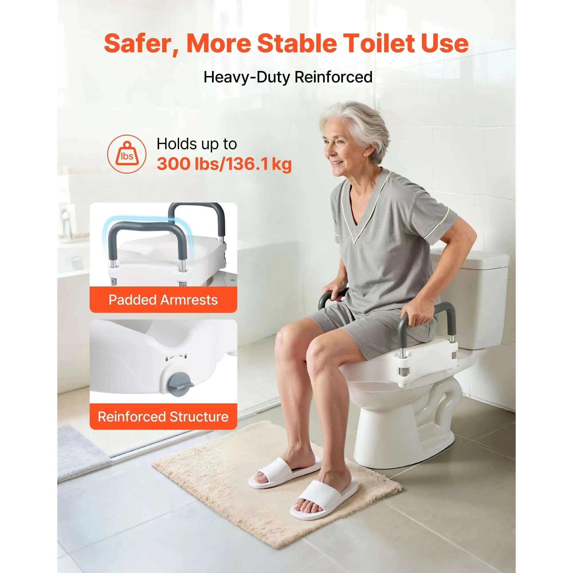 Raised Toilet Seat with 5-Inch Lift and Armrests for Safe Support-With Arms / United States