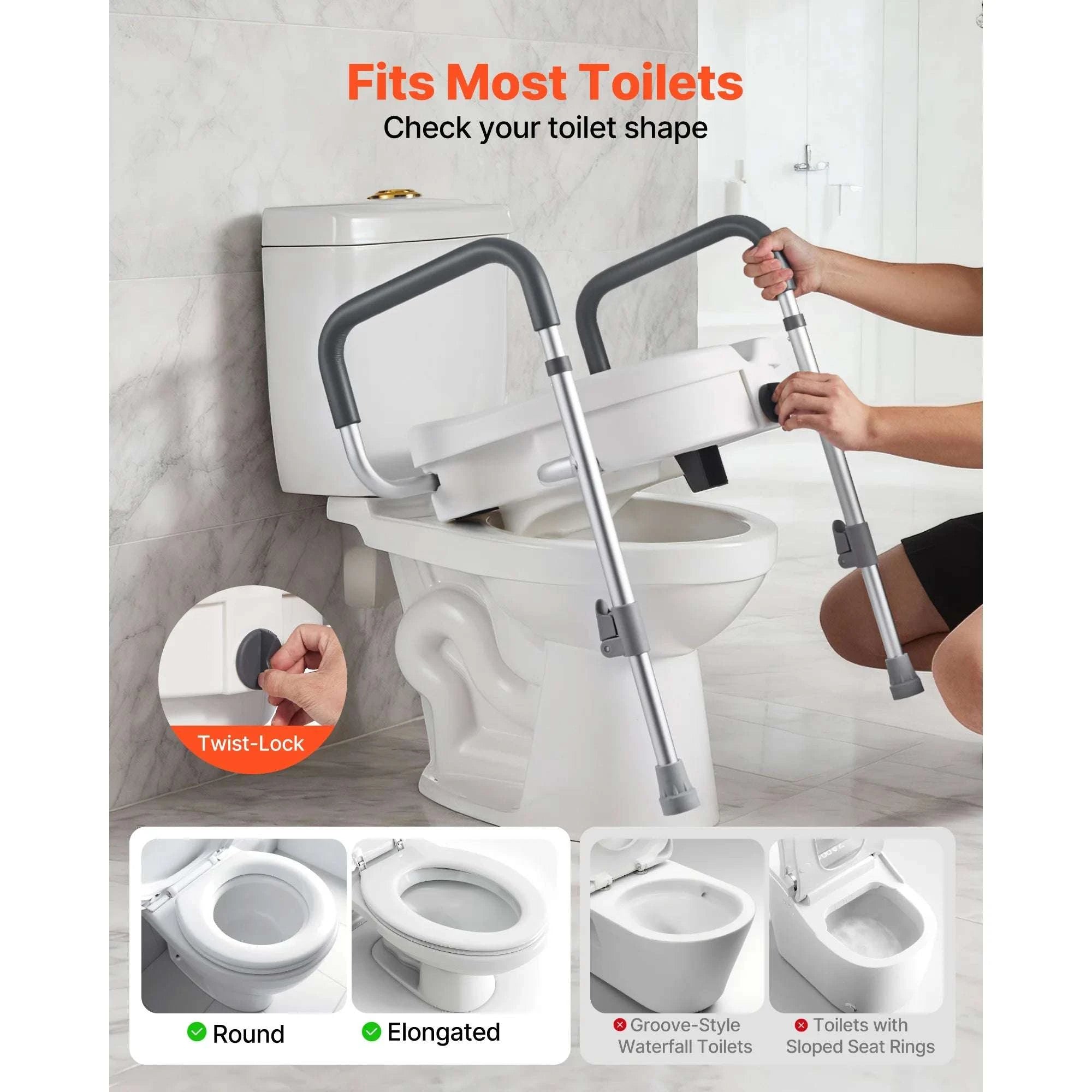 Raised Toilet Seat with Arms, 5" Lift, 350 lb Capacity-17.1 x 15.6 x 7.1 in / United States