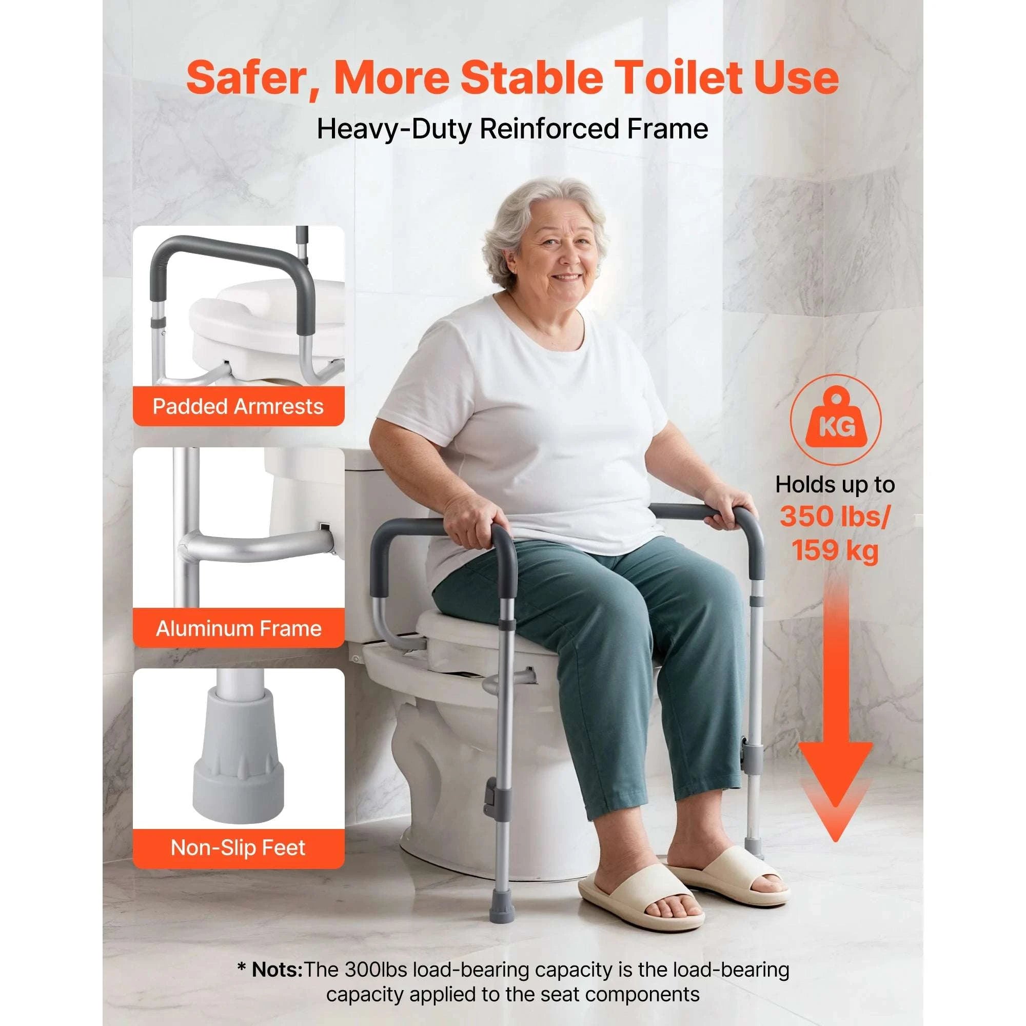 Raised Toilet Seat with Arms, 5" Lift, 350 lb Capacity-17.1 x 15.6 x 7.1 in / United States