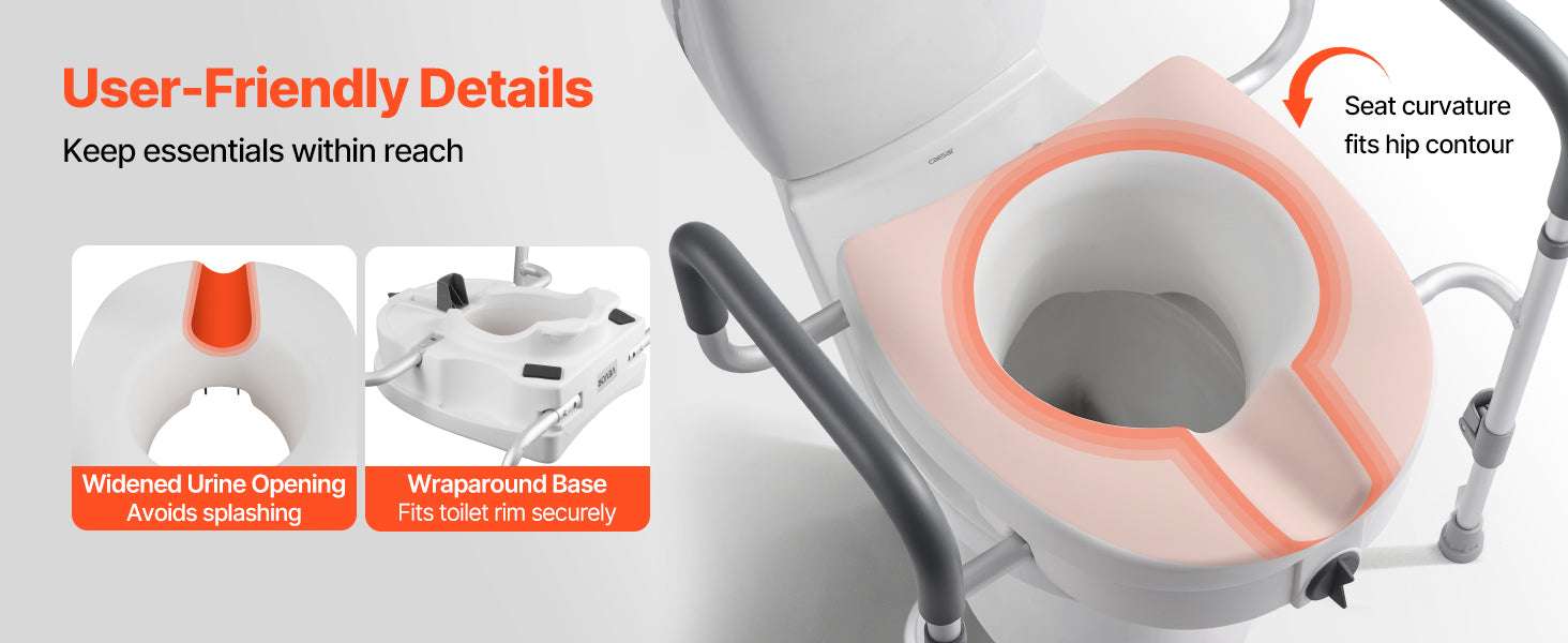 Raised Toilet Seat with Arms, 5" Lift, 350 lb Capacity-17.1 x 15.6 x 7.1 in / United States