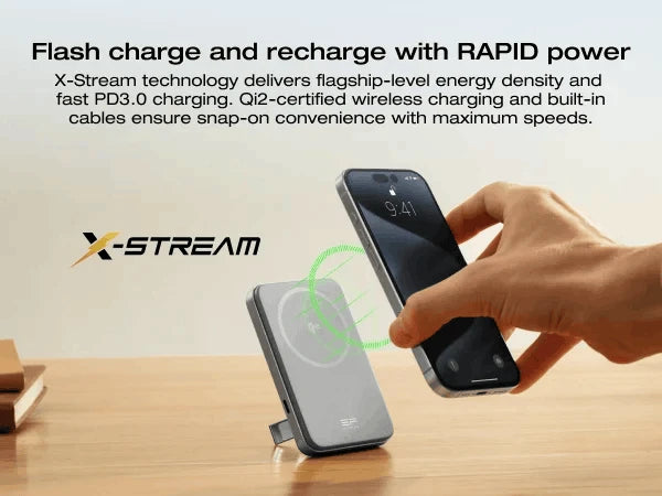 Rapid Wireless Power Bank 5000mAh with Stand and Built-in USB-C Cables-Rapid 5000 Sliver / United States / US