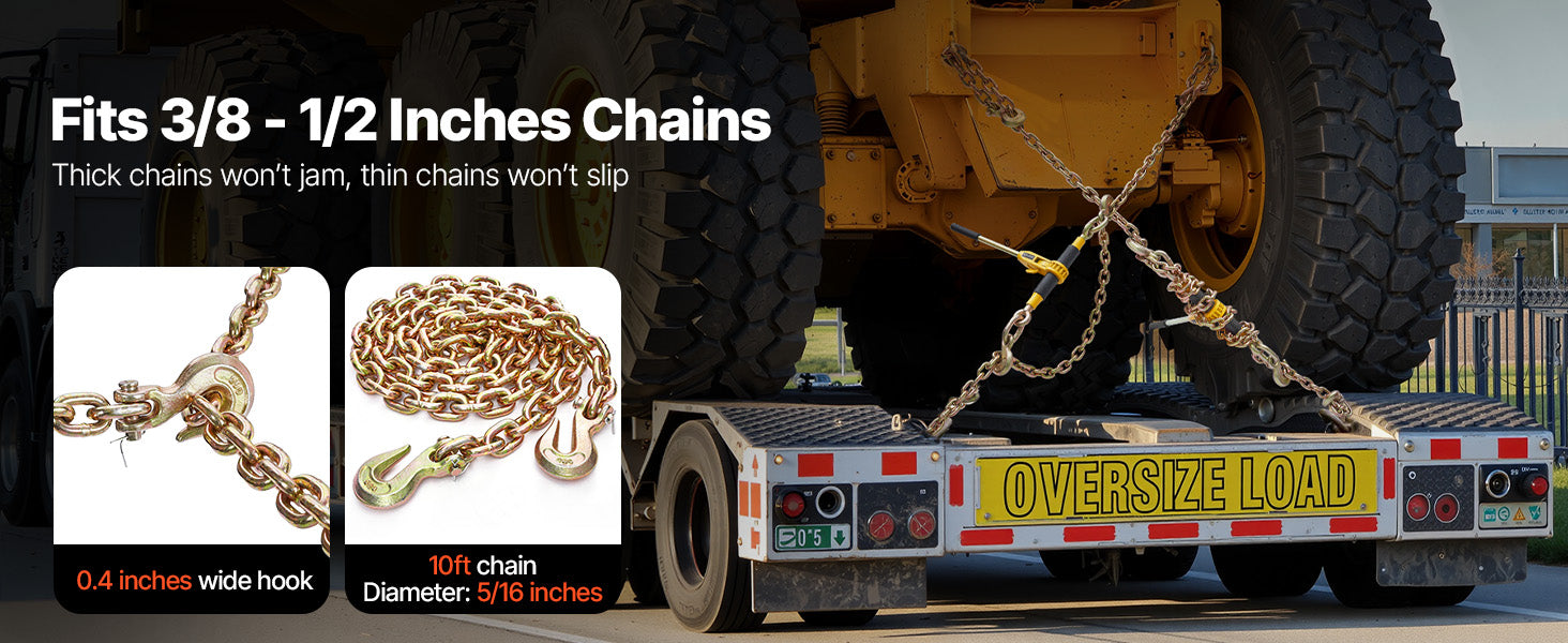 SucceBuy 9200 lb ratchet chain binder kompatibilní s řetězy 3/8–1/2 palce, zajišťovací a naklápěcí zařízení pro nakládání kamionu, upevnění na tažení