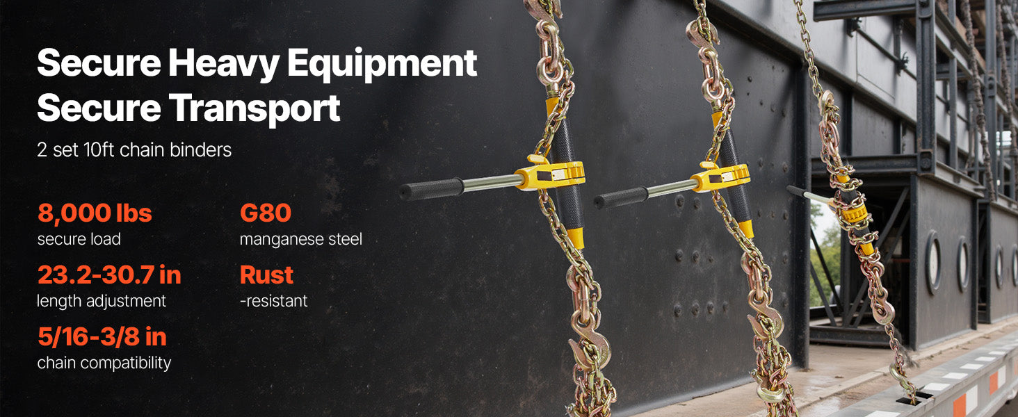 SucceBuy 9200 lb ratchet chain binder kompatibilní s řetězy 3/8–1/2 palce, zajišťovací a naklápěcí zařízení pro nakládání kamionu, upevnění na tažení