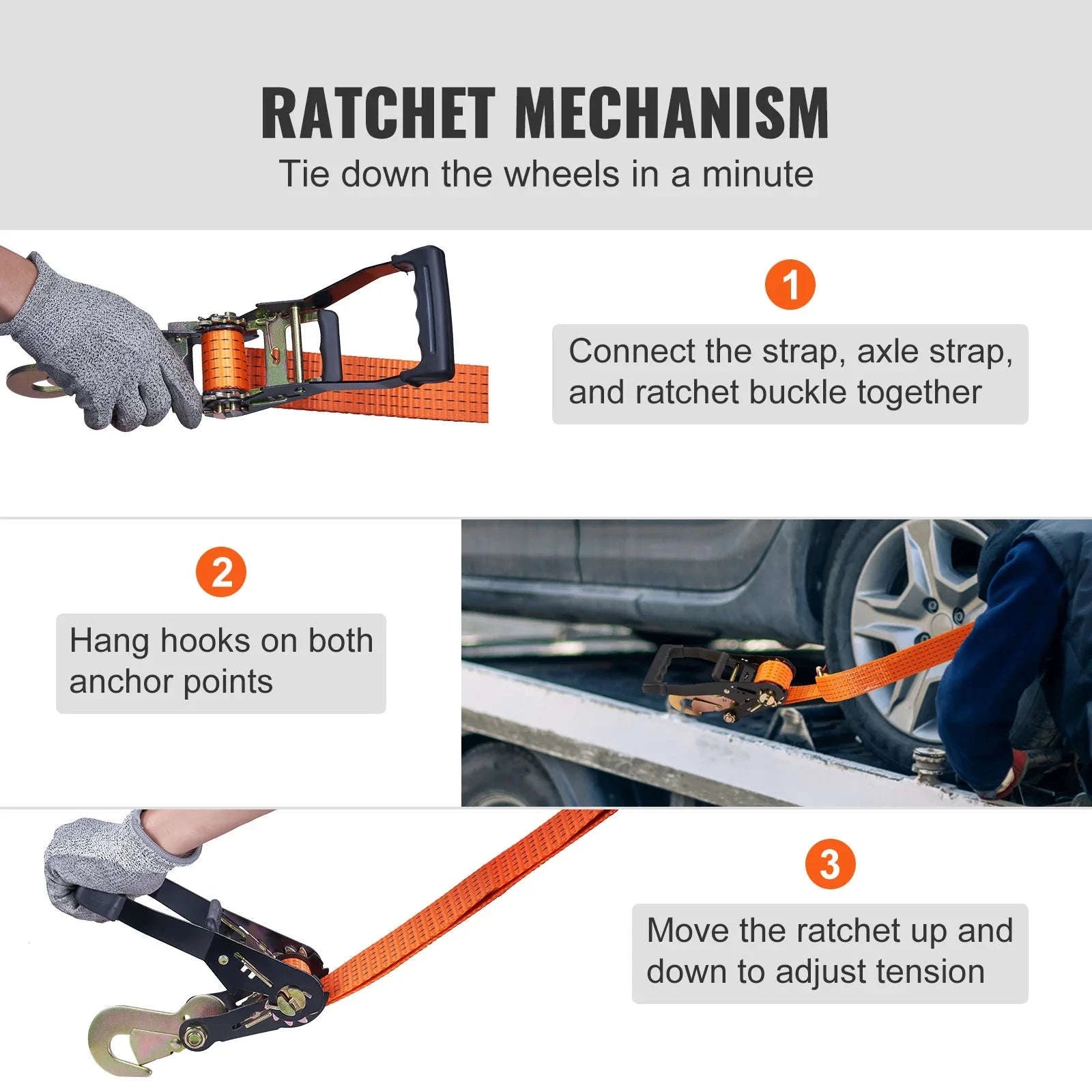 Ratchet Tie Down Straps Kit 2 in x 96 in / 120 in with Snap Hooks-XMS-1 / United States