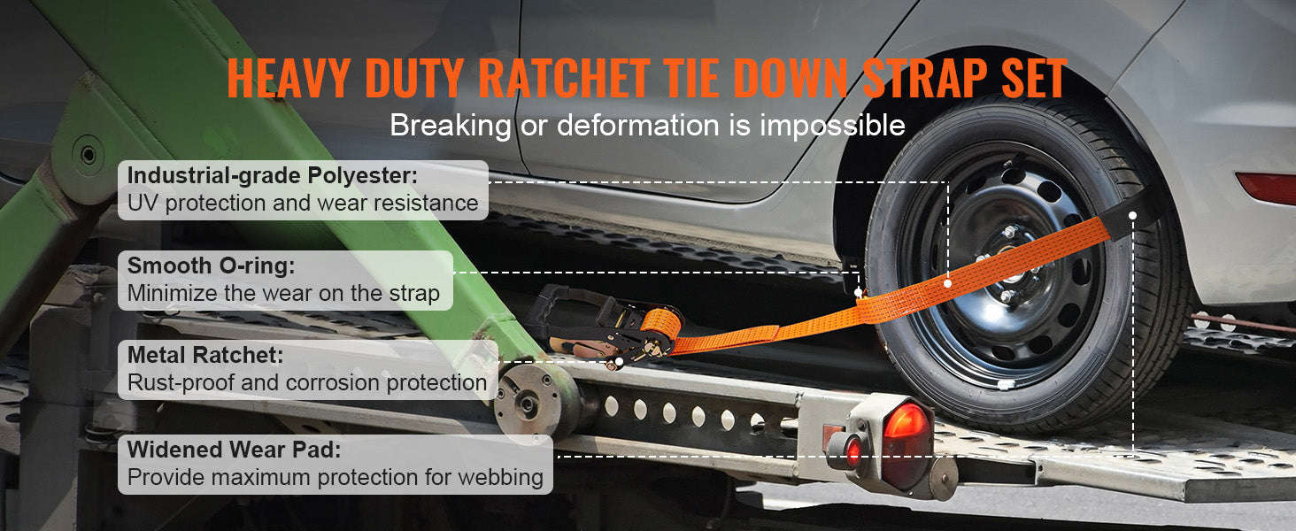 Ratchet Tie Down Straps Kit 2 in x 96 in / 120 in with Snap Hooks-XMS-1 / United States
