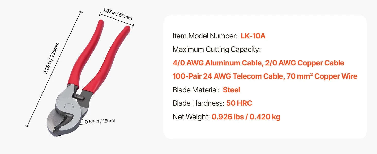 Ratcheting Cable Cutter with PVC-Coated Handles-23.5 cm H.Leverage / spain
