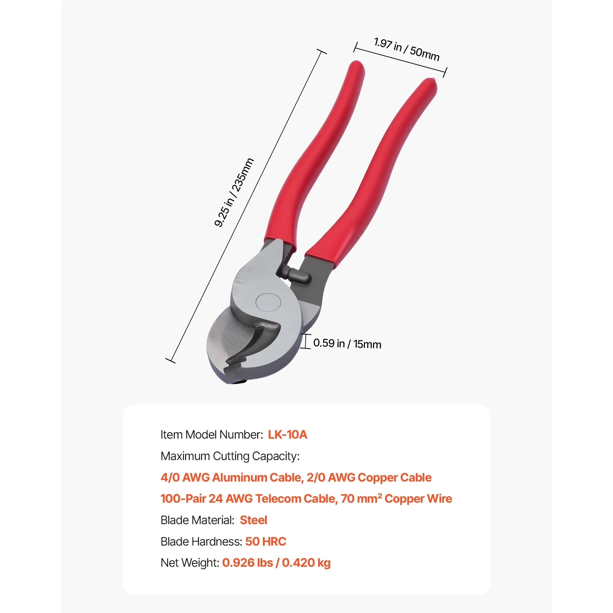 Ratcheting Cable Cutter with PVC-Coated Handles-23.5 cm H.Leverage / spain