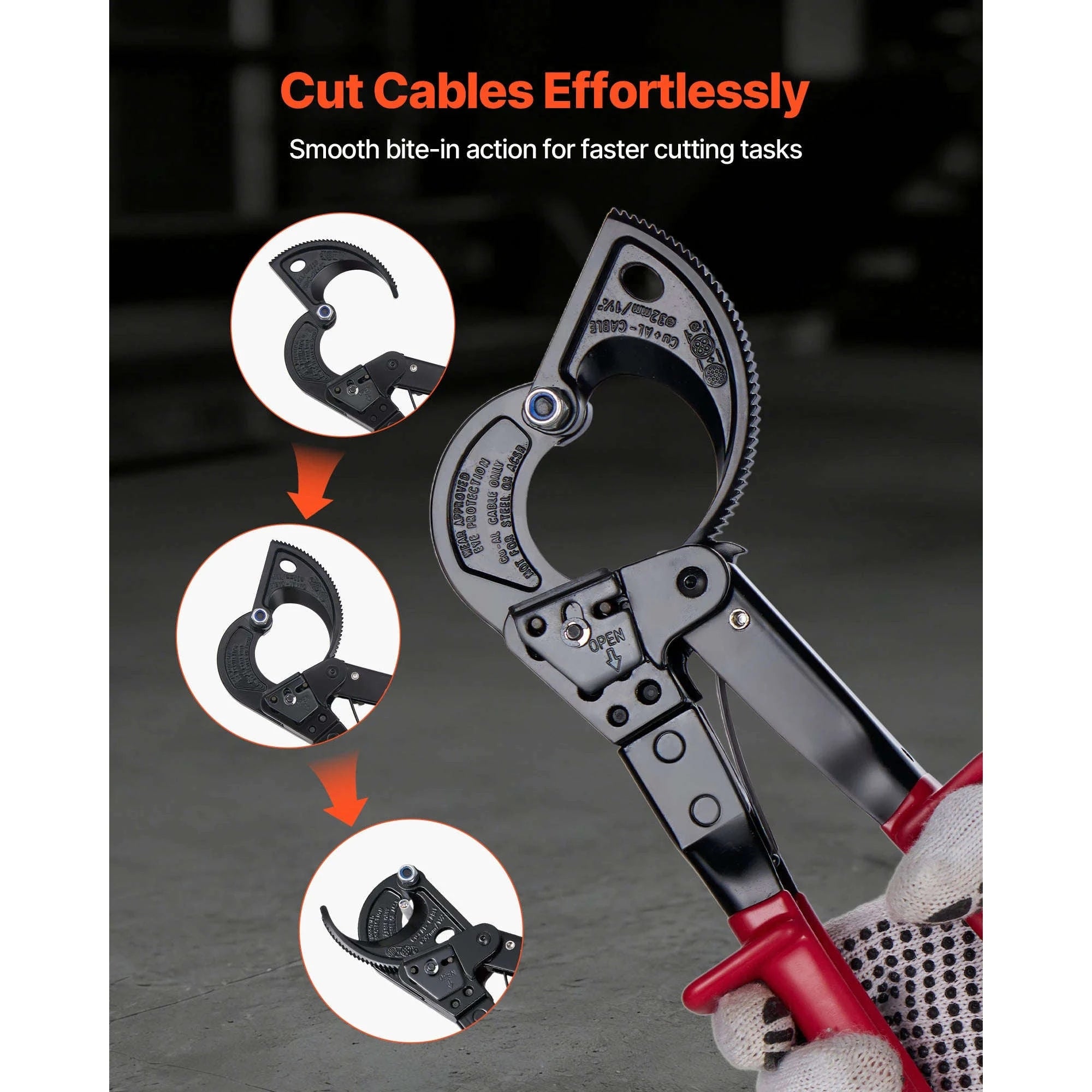Ratcheting Cable Cutter with PVC-Coated Handles-23.5 cm H.Leverage / spain