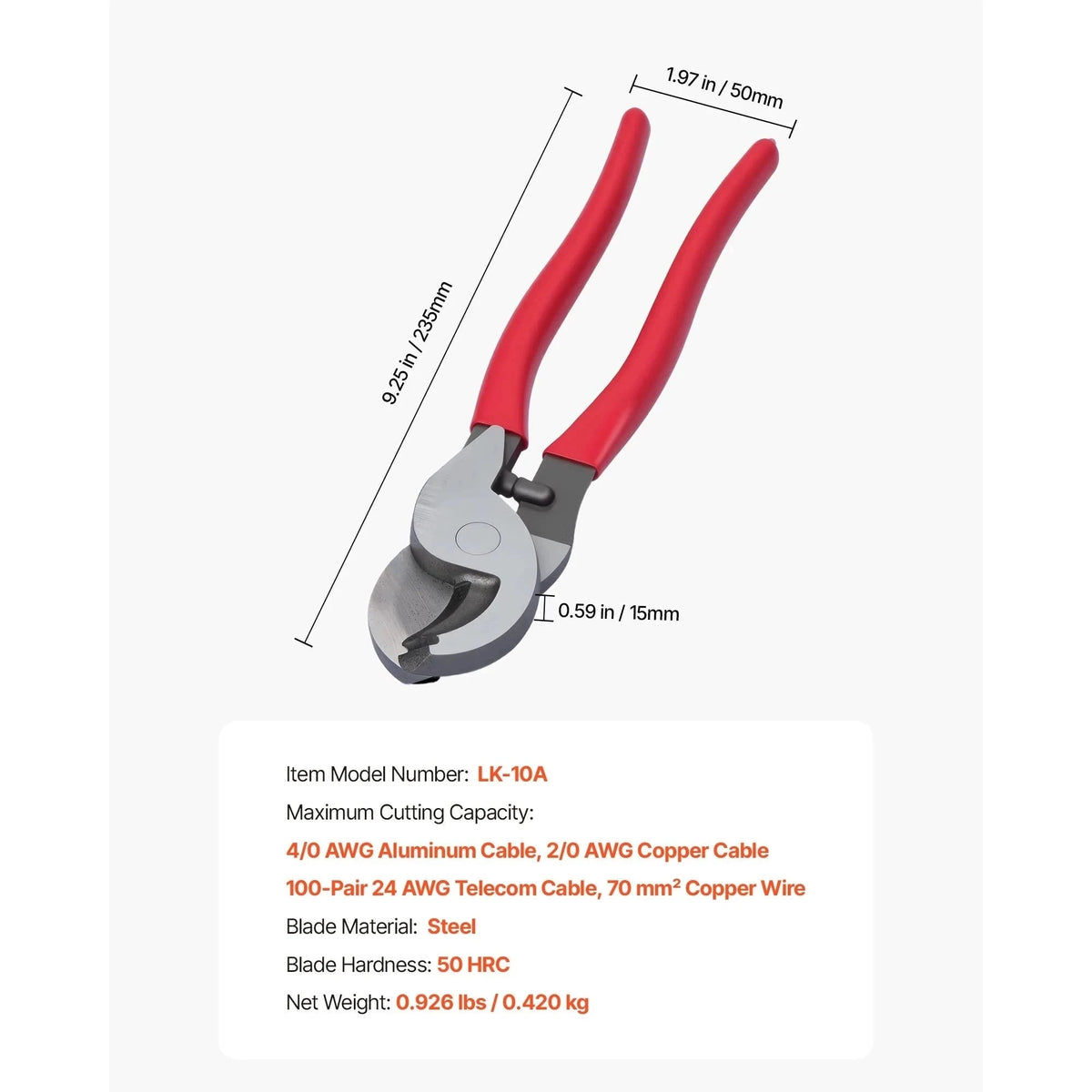 Ratcheting Cable Cutter with PVC-Coated Handles-23.5 cm H.Leverage / spain