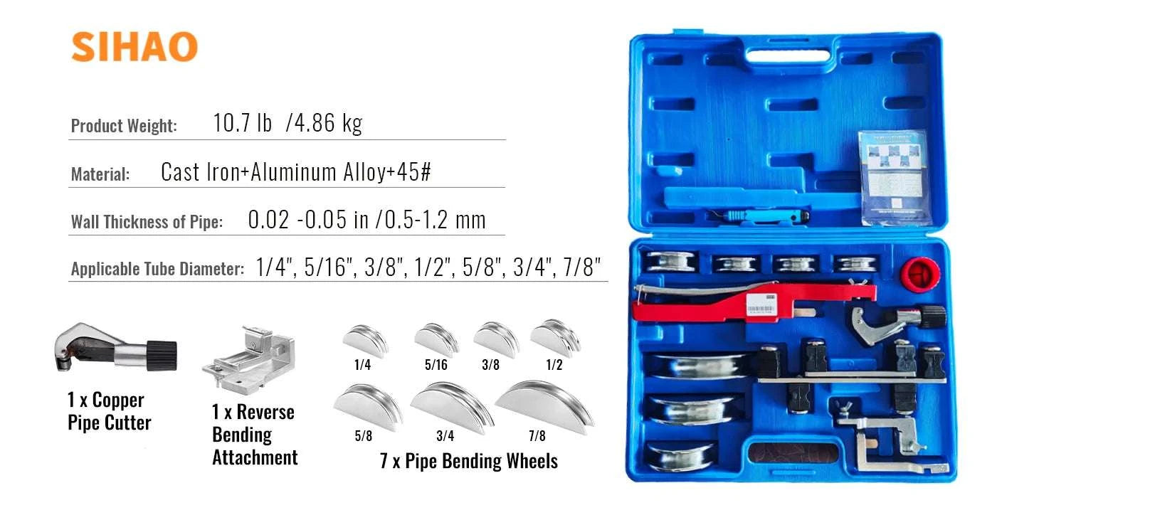 Ratcheting Pipe Tube Bender Kit 1/4"–7/8" with 7 Dies-United States / Tube Bender