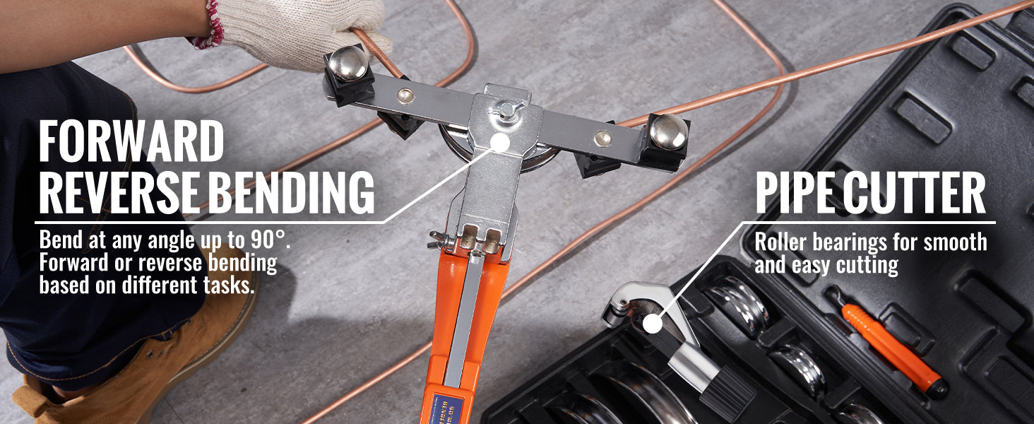 Ratcheting Pipe Tube Bender Kit with 7 Dies & Cutter Set