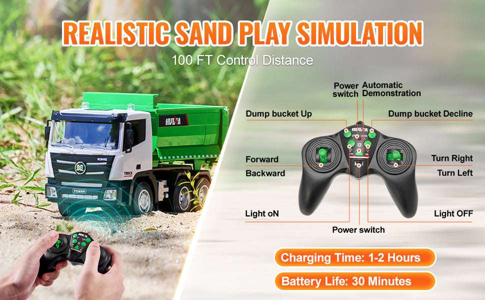 RC Dump Truck Toy 9-Channel Remote Control Construction Vehicle-Green / United States