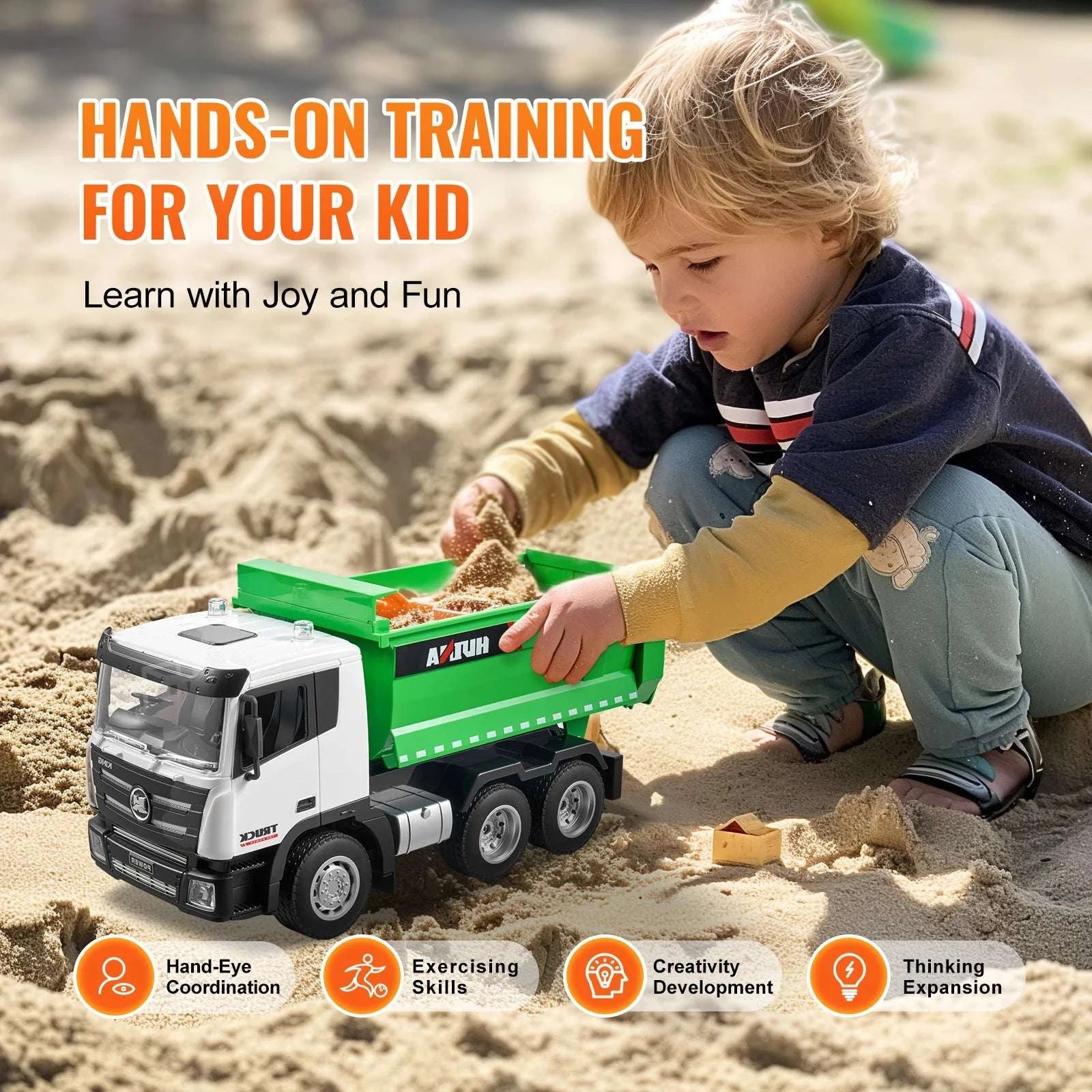 RC Dump Truck Toy 9-Channel Remote Control Construction Vehicle-Green / United States
