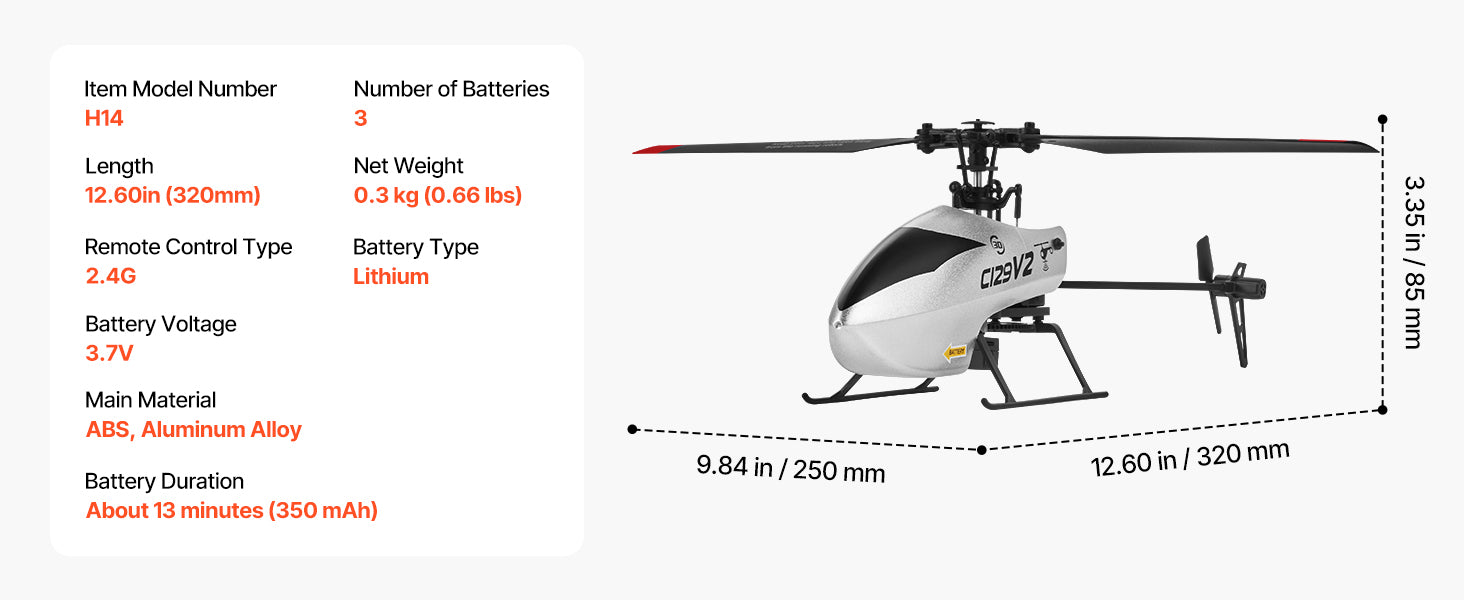 2.4GHz RC Helicopter 4-Channel with Gyro & One-Key Takeoff
