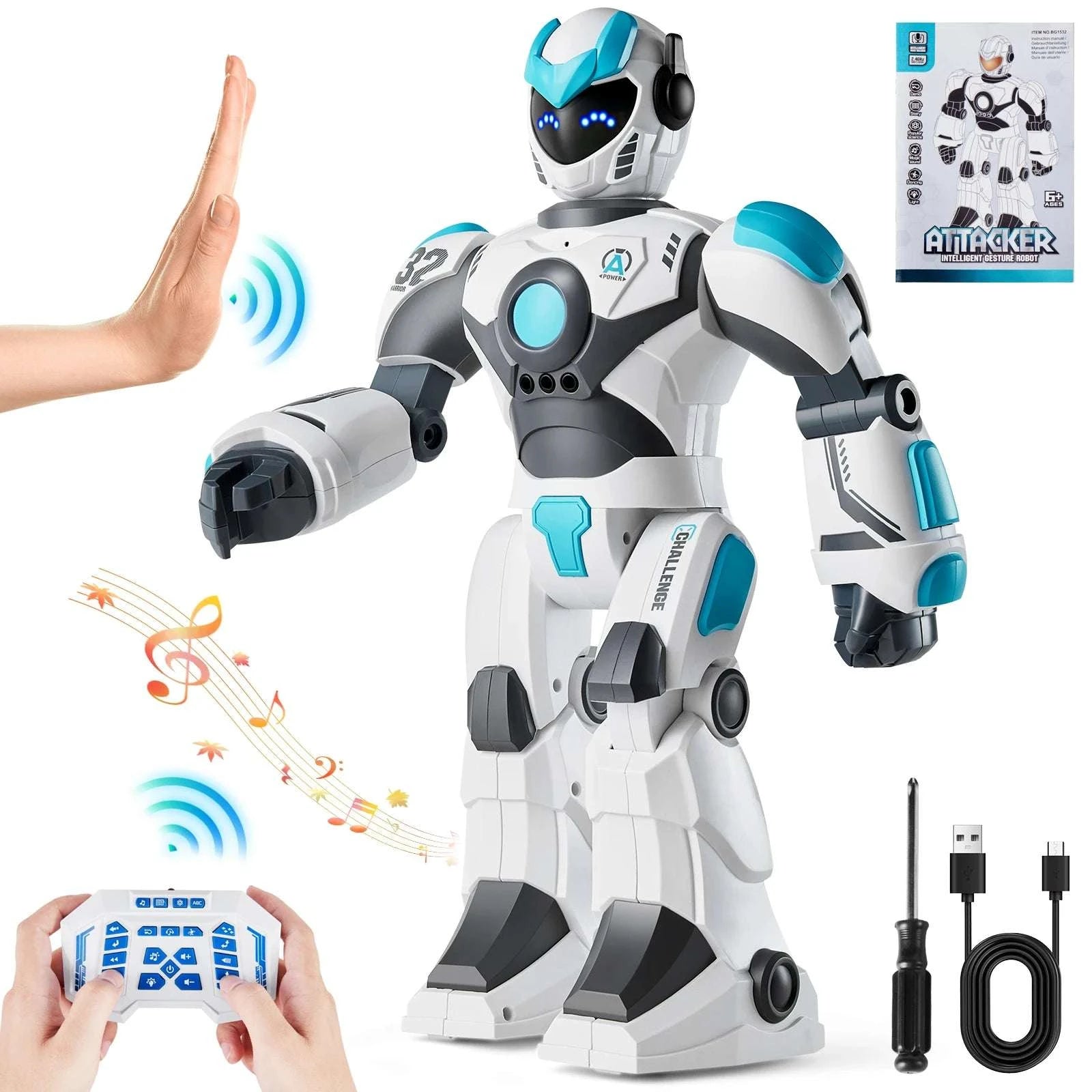RC Smart Robot Toy with Voice Control, Gestures & Programming-White / United States