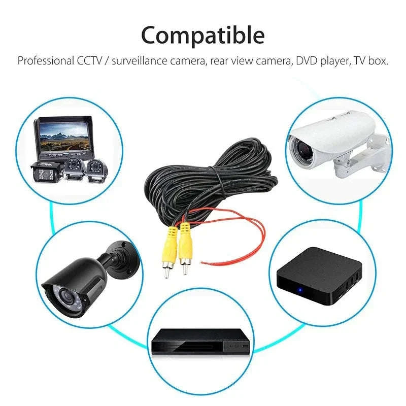 RCA Video Cable for Car Rear Camera 6–20M Shielded Wire-Camera AV Cable / 10 Meters