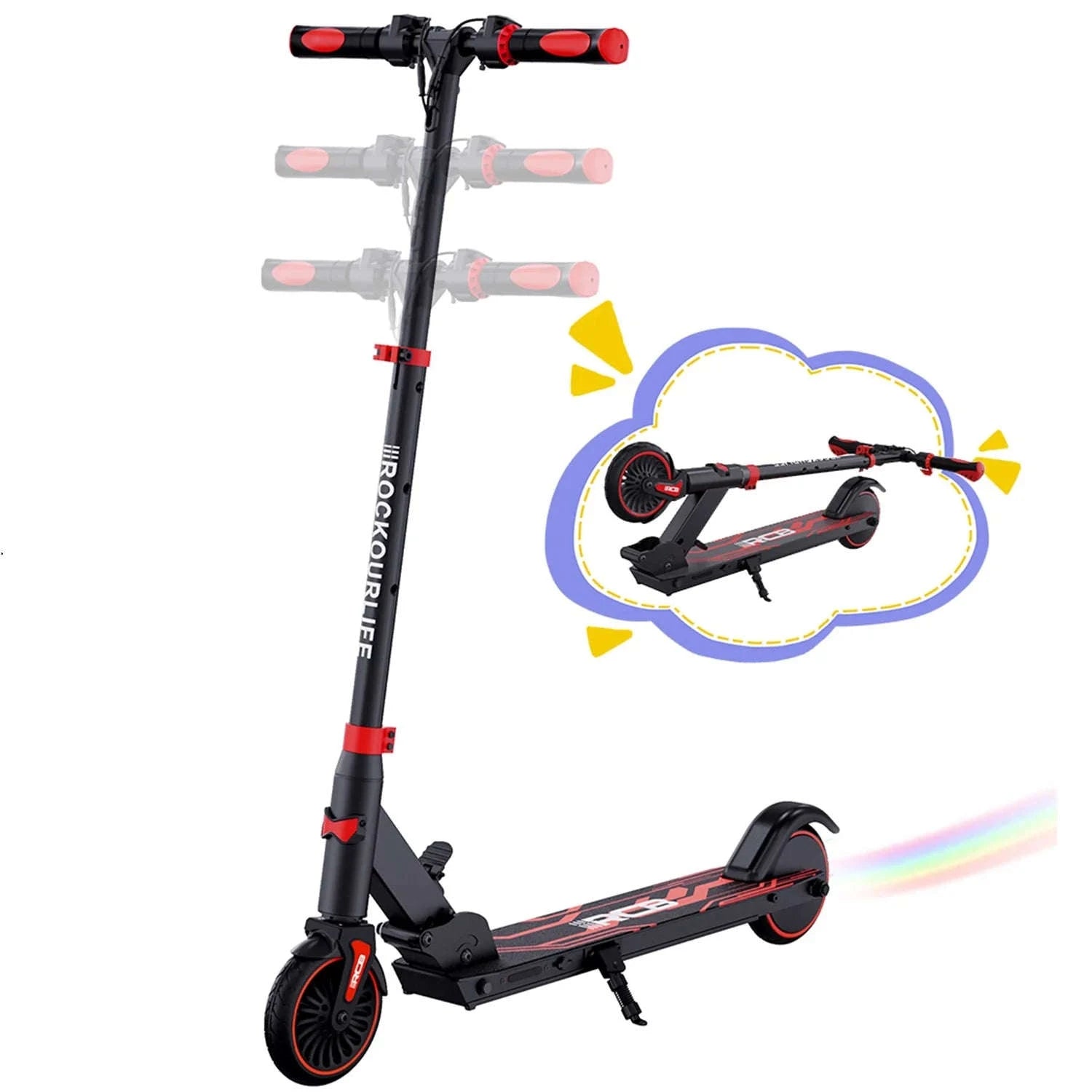 RCB Kids Electric Scooter R15 with Adjustable Height-Black-Red / GERMANY