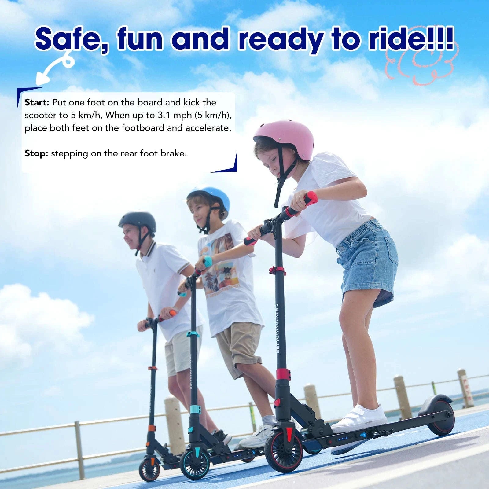 RCB Kids Electric Scooter R15 with Adjustable Height-Black-Red / GERMANY