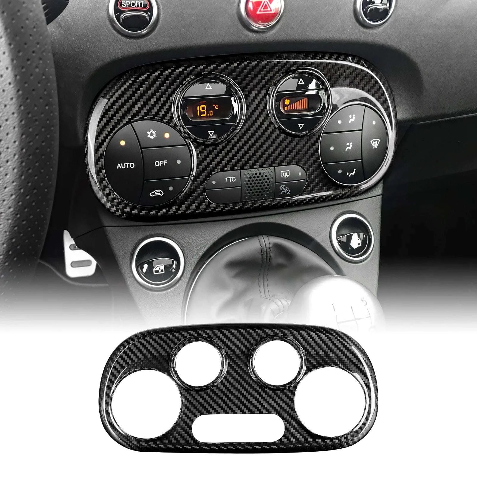 Real Carbon Fiber AC Climate Trim for Fiat 500 and Abarth 595-Black Carbon Fiber / Germany