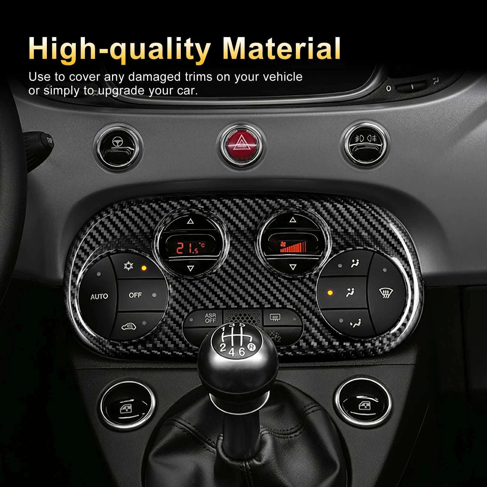 Real Carbon Fiber AC Climate Trim for Fiat 500 and Abarth 595-Black Carbon Fiber / Germany