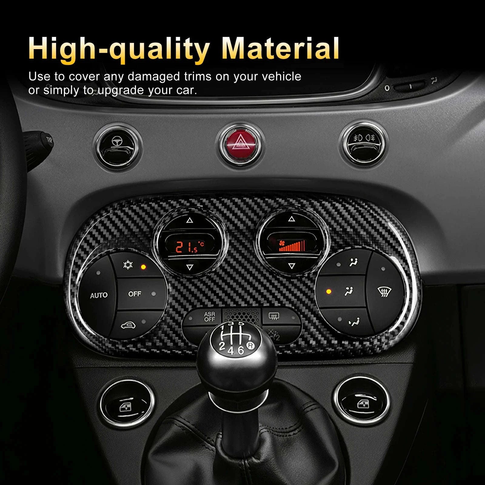 Real Carbon Fiber AC Climate Trim for Fiat 500 and Abarth 595-Black Carbon Fiber / Germany