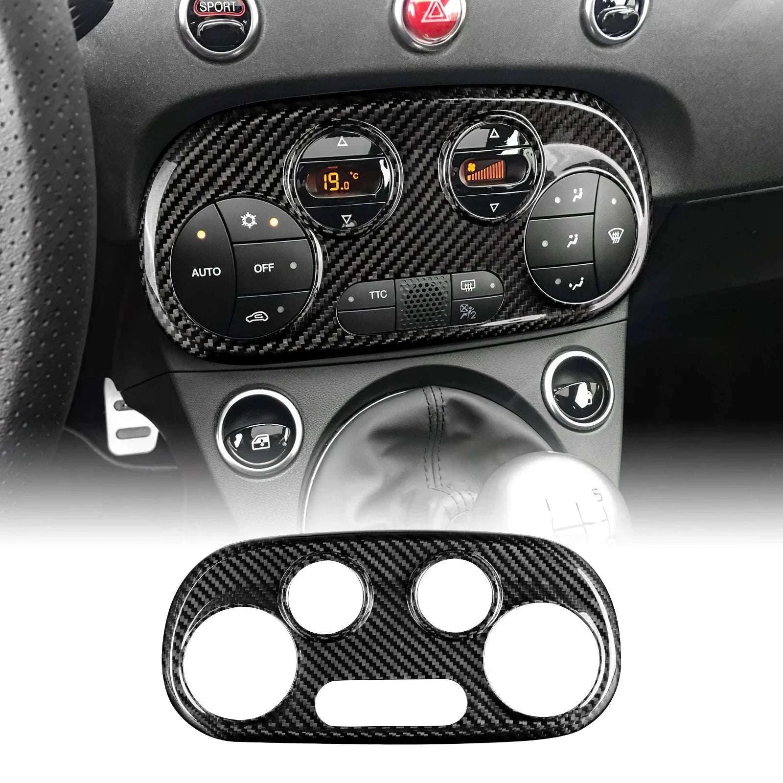Real Carbon Fiber AC Climate Trim for Fiat 500 and Abarth 595-Black Carbon Fiber / Germany