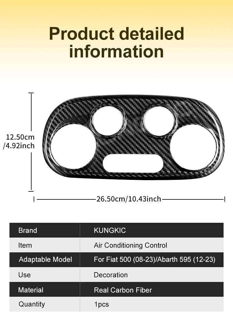 Real Carbon Fiber AC Climate Trim for Fiat 500 and Abarth 595-Black Carbon Fiber / Germany