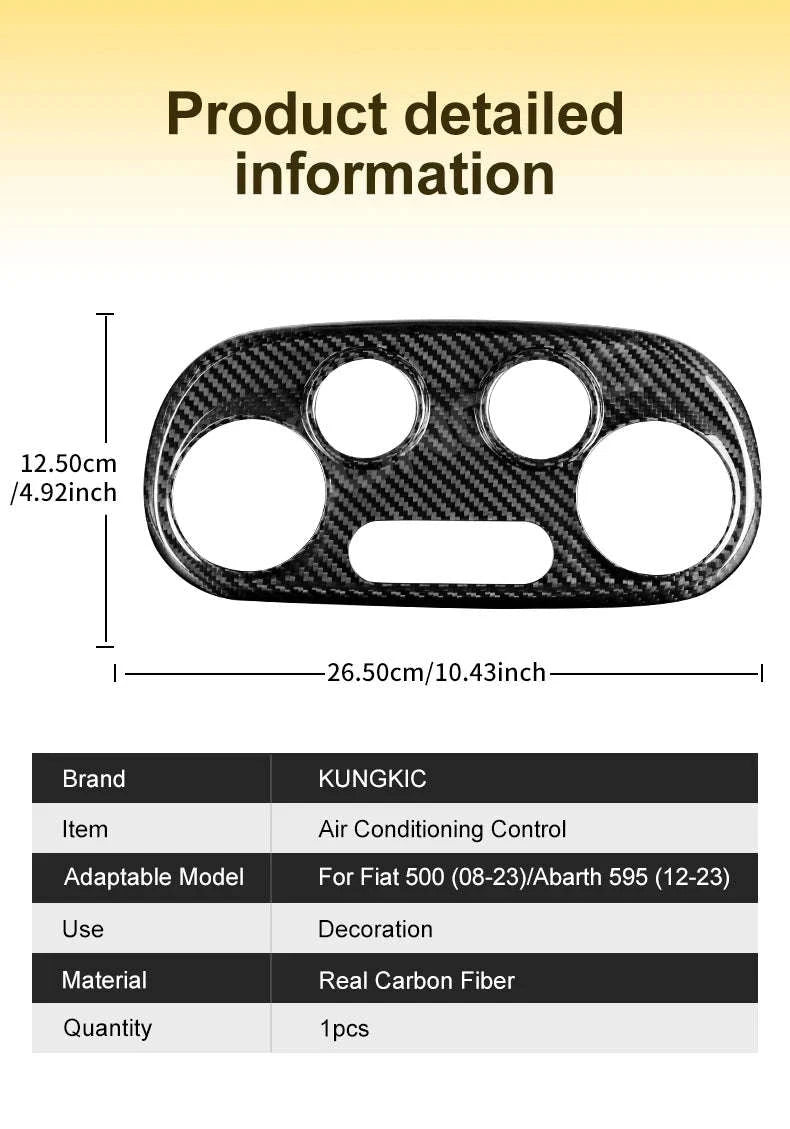Real Carbon Fiber AC Climate Trim for Fiat 500 and Abarth 595-Black Carbon Fiber / Germany