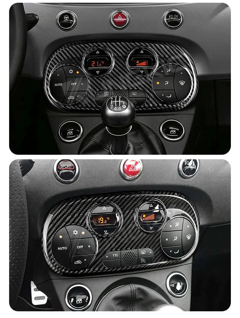 Real Carbon Fiber AC Climate Trim for Fiat 500 and Abarth 595-Black Carbon Fiber / Germany
