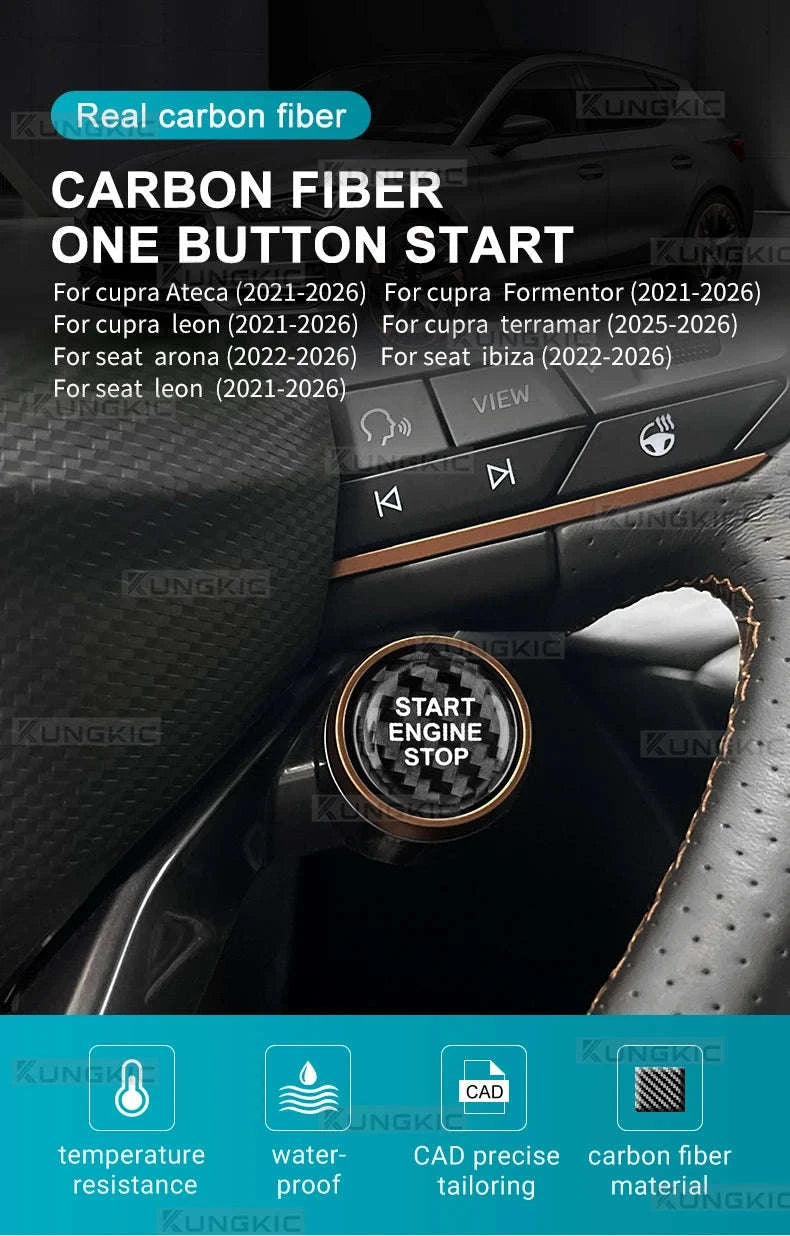 Real Dry Carbon Fiber Start Stop Cover for Cupra and Seat-Black Carbon Fiber / Germany