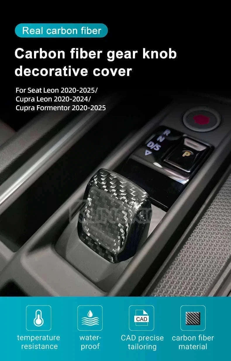 Real Hard Carbon Fiber Gear Shift Knob Trim for Seat/Cupra-Black Carbon Fiber / Germany