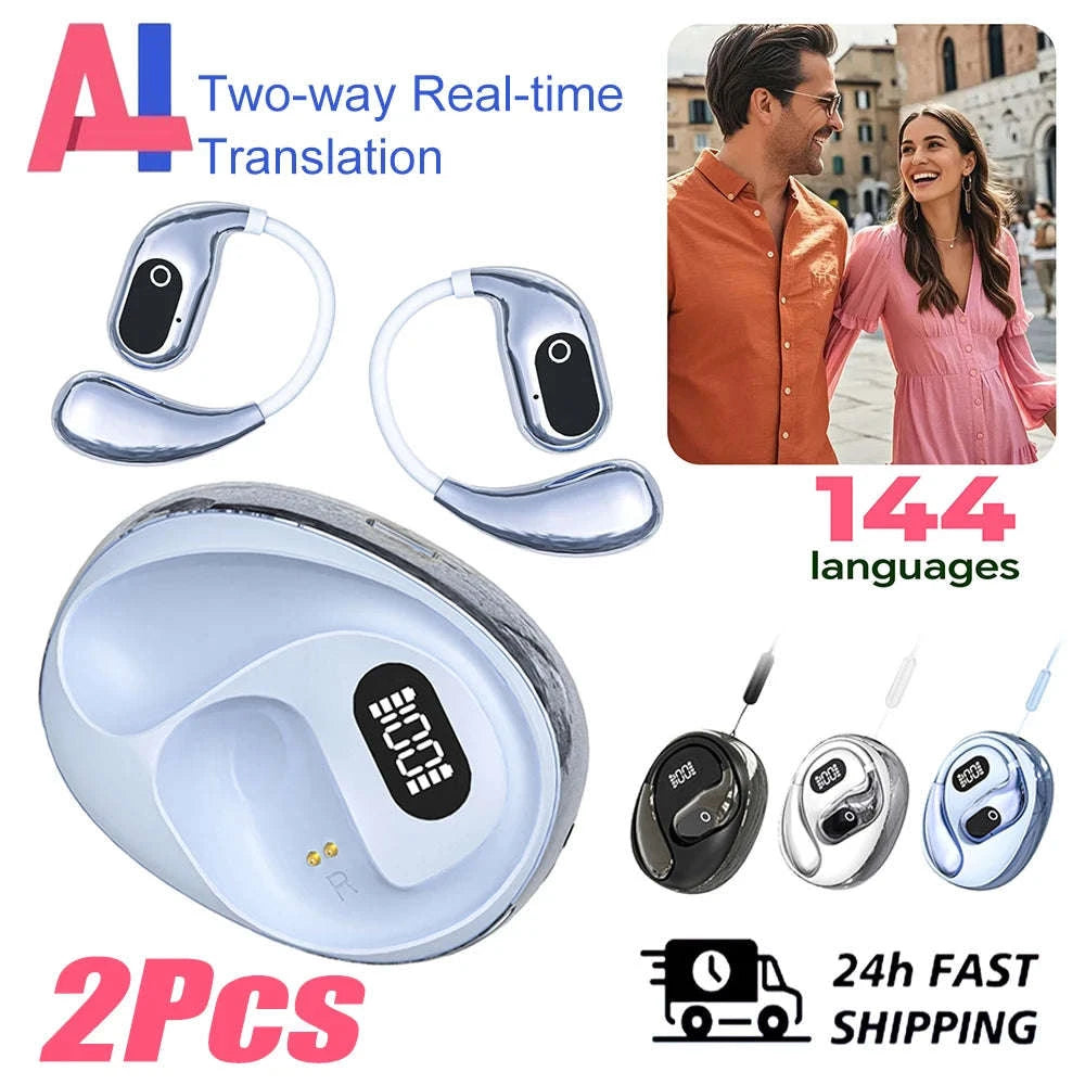 Real-Time Translator Earbuds with 144 Languages Bluetooth Headphones-Ai-Black and Blue
