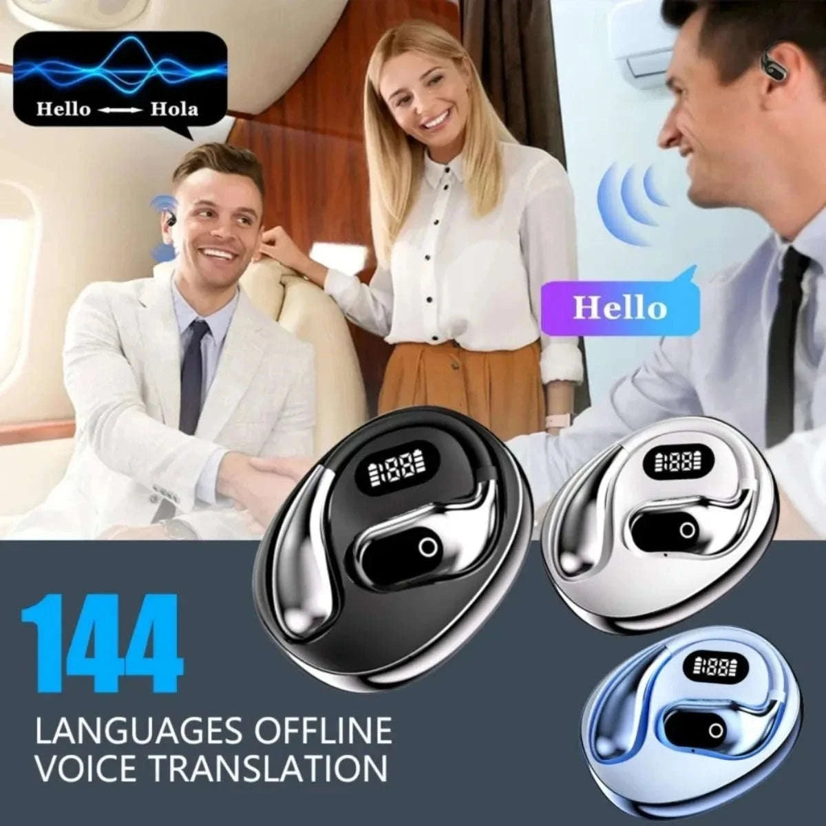 Real-Time Translator Earbuds with 144 Languages Bluetooth Headphones-Ai-Black and Blue