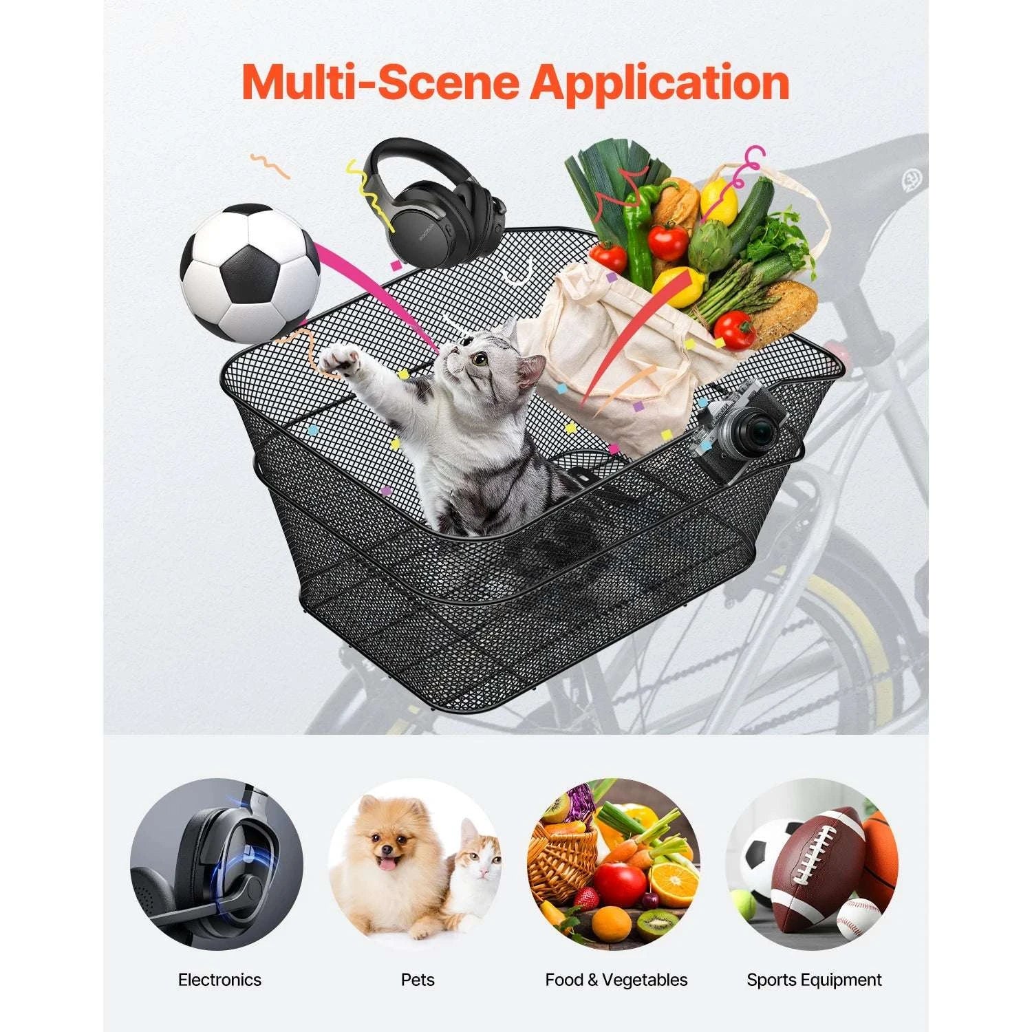 Rear Bike Basket with Waterproof Cover – 50 lbs Capacity Rack Mount-Non-foldable 50 lbs / United States