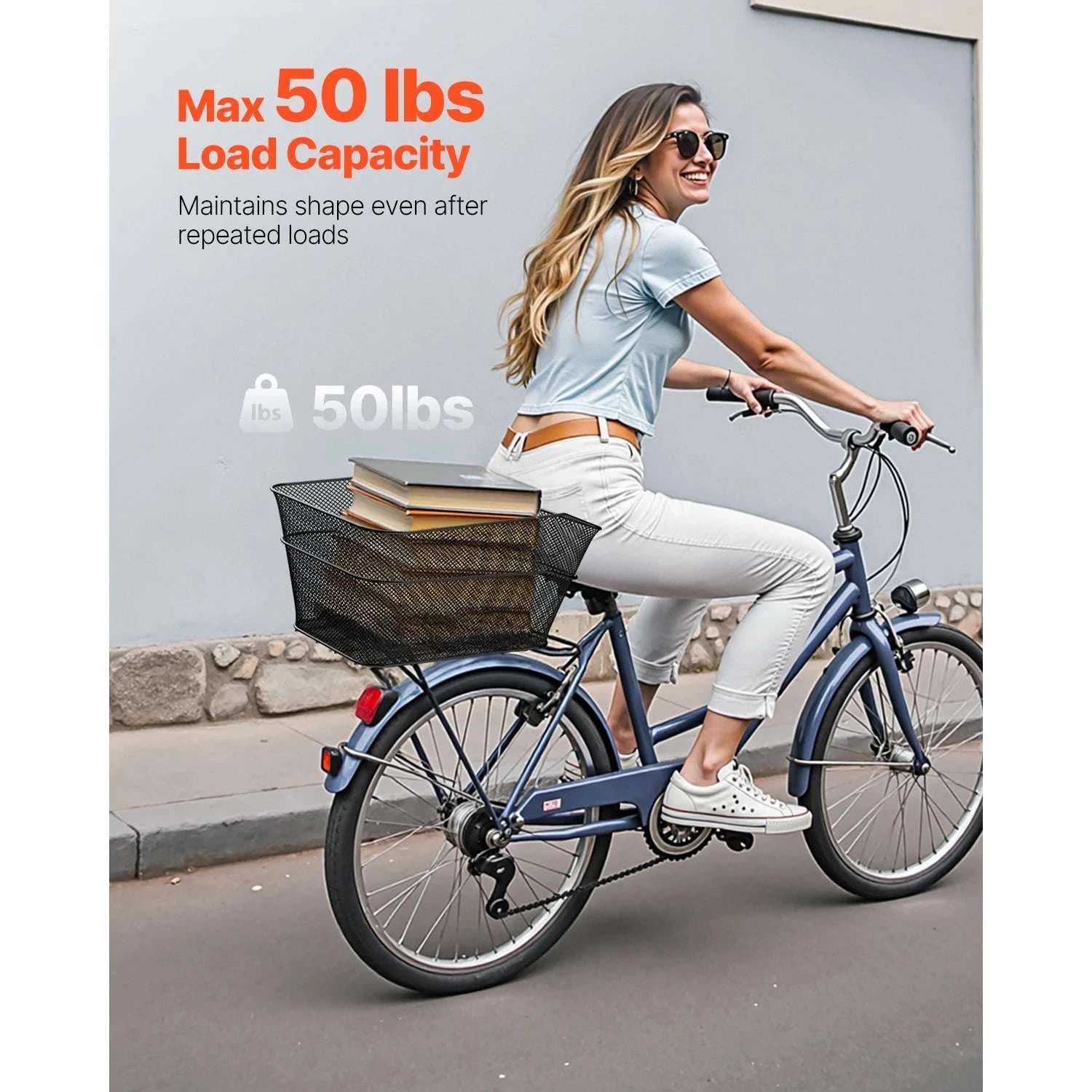 Rear Bike Basket with Waterproof Cover – 50 lbs Capacity Rack Mount-Non-foldable 50 lbs / United States